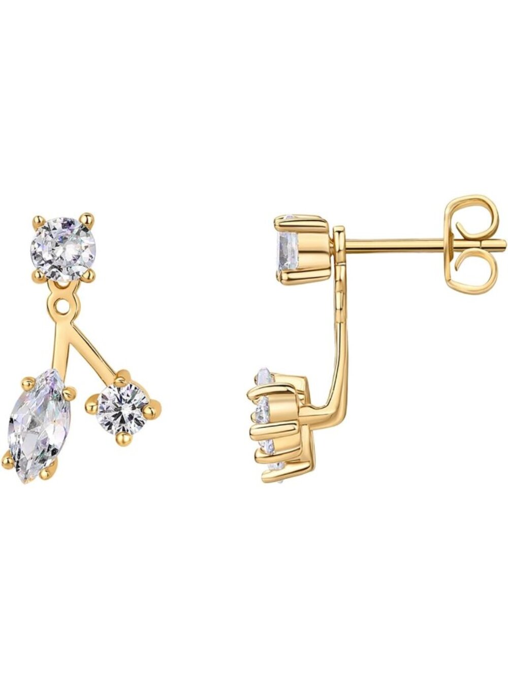 14K Gold Plated CZ Earring Jackets for Women - Stylish Front Back Studs